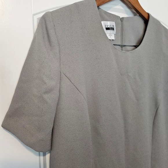 Leslie Fay 90s Dress Womens Size 14 Green Sheath Neutral Short Sleeve Modest - Picture 8 of 11